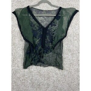 Elie Tahari Sheer Blouse Green Floral V Neck Sleeveless Top Womens